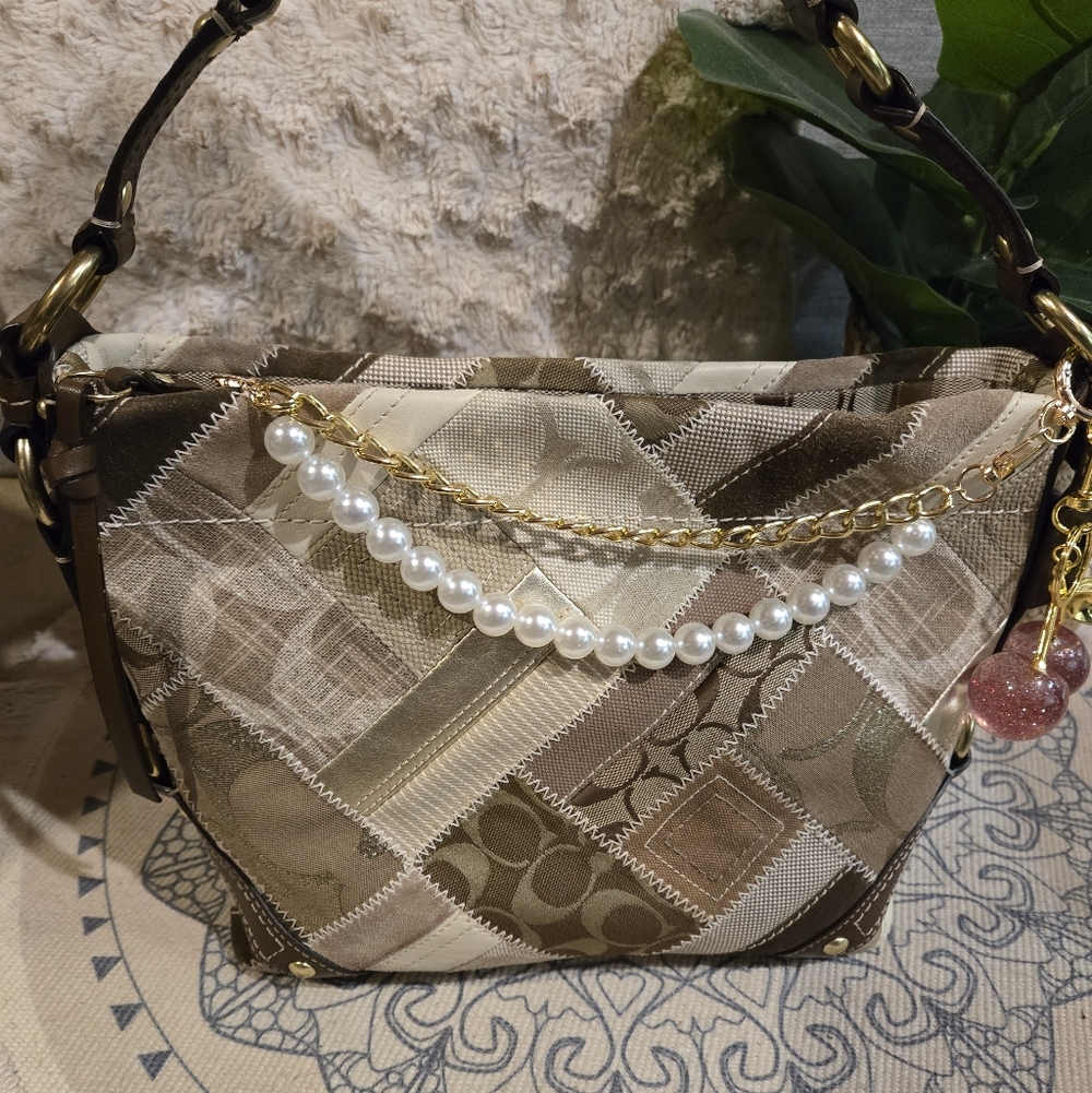 Coach Carly Patchwork Hobo Bag in Neutral Brown and Cream Y2K